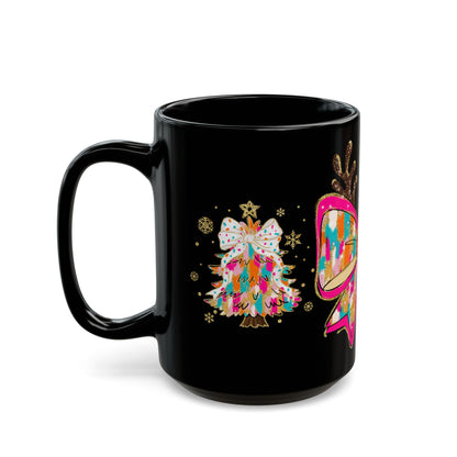 Christmas Reindeer Black Mug (15oz) Christmas Gift