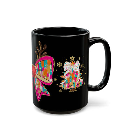 Christmas Reindeer Black Mug (15oz) Christmas Gift