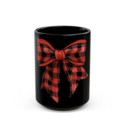 Black Mug ,Bow Christmas Mug- Holiday Mug, Unisex Christmas Mug, Christmas Gift for Family , Friends ,Kids (15oz)